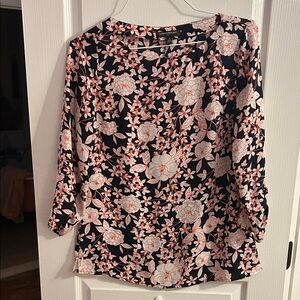 Banana Republic Floral Blouse - Navy, orange and white. Versatile
